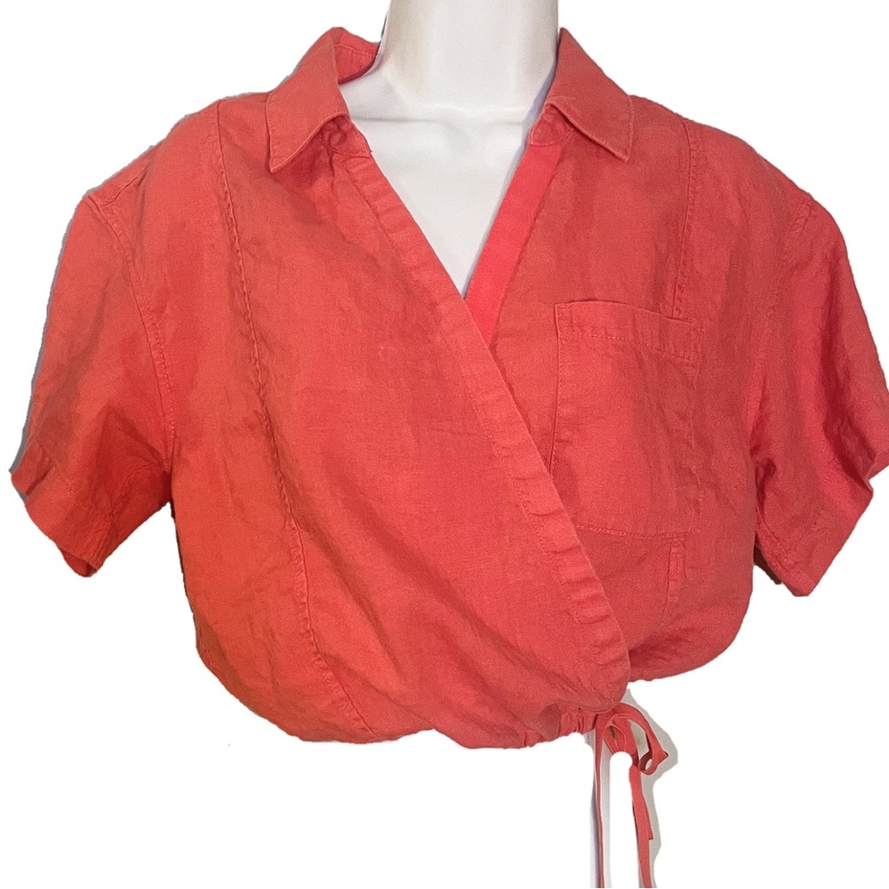 ☀️Athleta “Playa” Linen Coral Wrap Tie Top Blouse - Small - Beach Coastal Casual